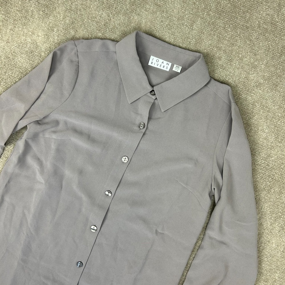 Joan Rivers Blouse Top Women 2XS Gray Silky Criss Cross Back Casual Button Front